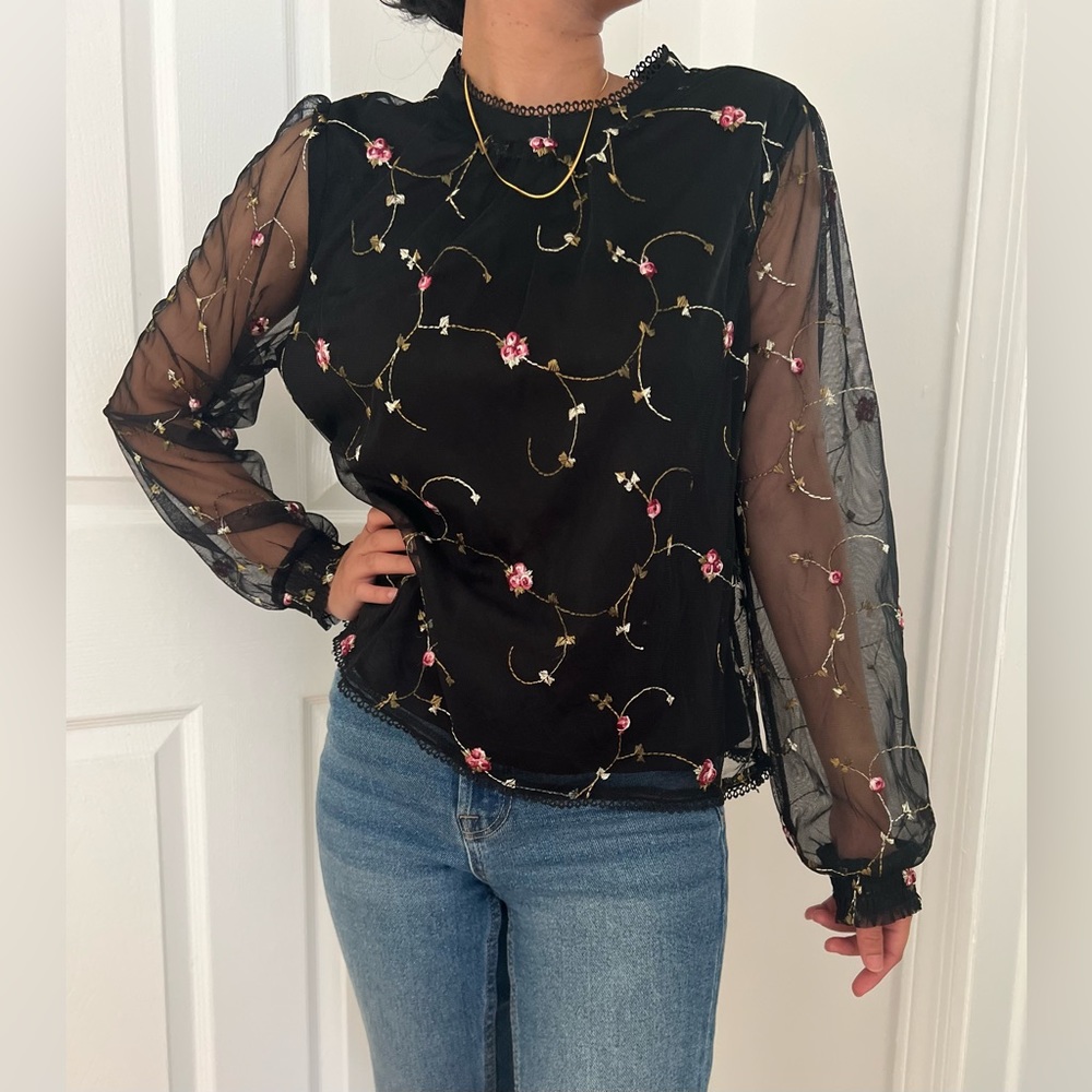 Sheer Mesh Longsleeve Top